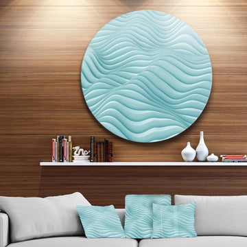 Fractal Rippled Blue 3D Waves - Abstract Circle Metal Wall Decor